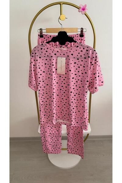 cavlak طقم بيجامة بأكمام قصيرة باللون الوردي مع قلب أسود