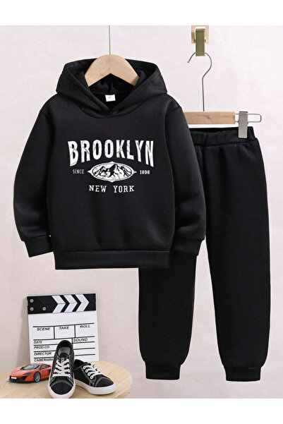 LAPS طقم بدلة رياضية بروكلين سوداء اللون للأطفال من الجنسين