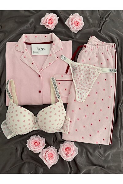 Lena Homewears Set de pijamale premium Ecru Waffle cu lenjerie de corp pentru femei