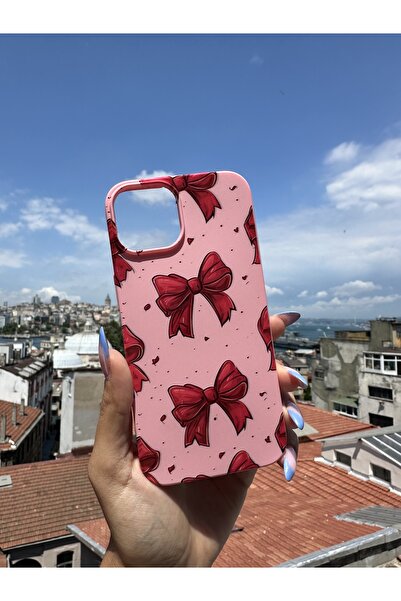 Q Aksesuar حافظة هاتف بتصميم شريط أحمر متوافقة مع هاتف آيفون XS - وردي كاندي