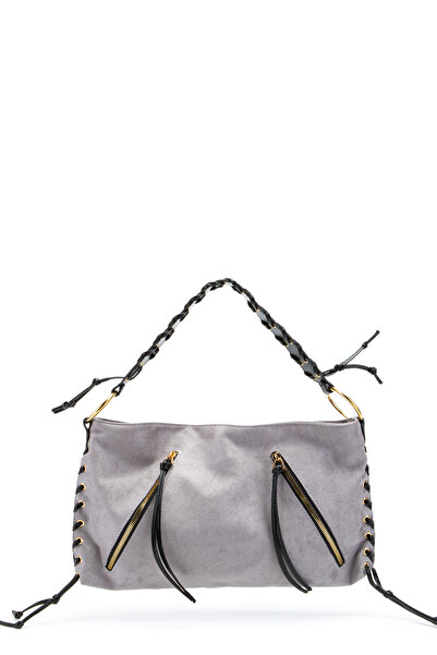 minebag Knitted Handle Rope Pendant Detailed Suede Texas Women's Shoulder Bag Gray