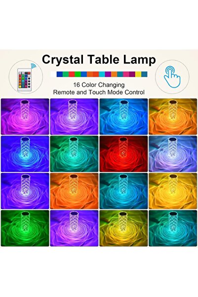 Anmei Crystal Table Lamp, Rose Diamond LED Touch Lamp, 16-Color RGB Remote, USB Rechargeable