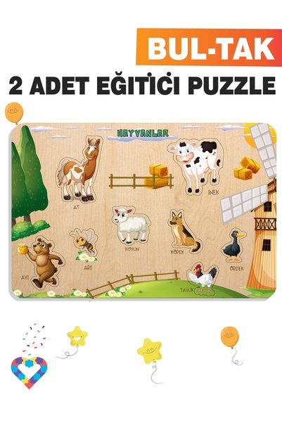 esatoys Ahşap Türkçe 2’li Set Eğitici-Öğretici Yapboz