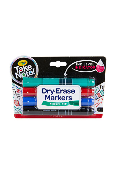 Crayola انتبه! أقلام تحديد قابلة للمسح الجاف برأس إزميل، 4 ألوان