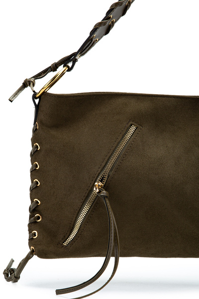 minebag Knitted Handle Rope Pendant Detailed Suede Texas Women's Shoulder Bag Khaki