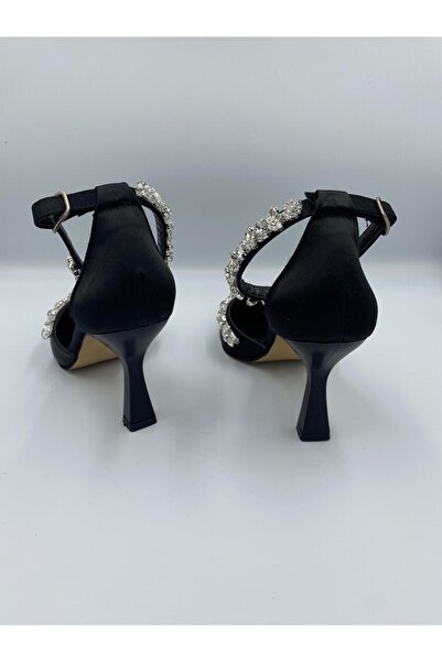 Ömer Ediz Shoes Dámské boty ALLYS Black Satin Crystal Stone Detailed 9 cm na podpatku