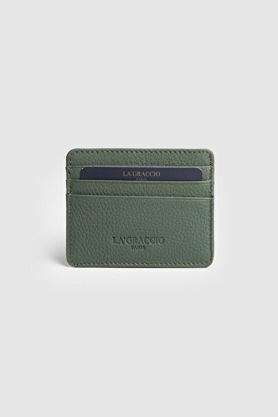 La La'Graccio Paris La'Graccio Paris Men's Night Genuine Leather Convenient Card Holder Matte Khaki Green
