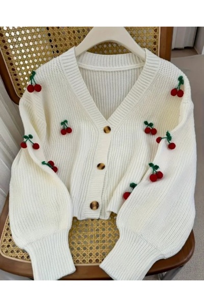 ÖZKURTOĞLU COLLECTİON سترة خريفية جديدة بنمط الكرز أنيقة ومريحة بياقة على شكل حرف V وأزرار