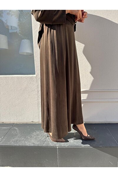 Babil Butik 25022006 Stitch Detail Women's Skirt Brown