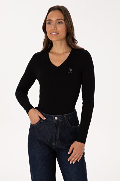 U.S. Polo Assn. Γυναικείο Μαύρο Πουλόβερ Basic με λαιμόκοψη σε V 50307712-VR046