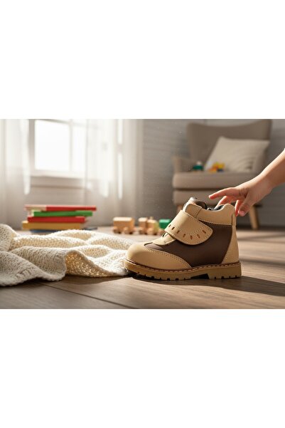 Tekiner Genuine Leather Orthopedic Brown Single Velcro Boots