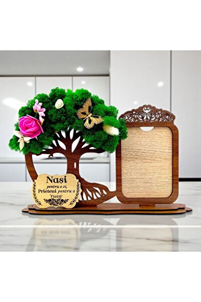 OEM Photo frame decoration 'Tree of Life' with lichens and message for Godparents - 30x18 cm, walnut