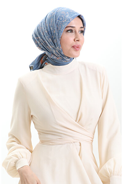 sefamerve Karaca Desenli Cupra Eşarp 82015-05 Mavi Kiremit