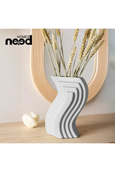 GESR HOME فازة سيراميكية بتصميم متموج حديث ، موديل D، أبيض