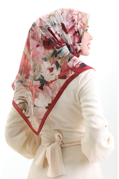 sefamerve Κασκόλ από φυσικές ίνες με σχέδιο λουλουδιών Karaca 82017-14 Βουργουνδία Πράσινο