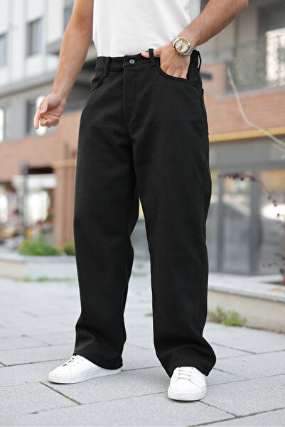 comstar Men's High Waist Wide Leg Casual Black Baggy Pants
