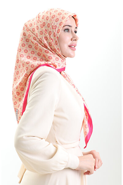 sefamerve Karaca Geometric Patterned Rayon Scarf 82020-07 Pink Cream