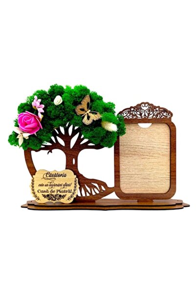 OEM Photo frame with Tree of Life, lichens and personalized wedding message – 30x18 cm, walnut
