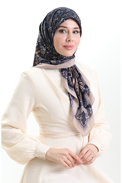 sefamerve Karaca Desenli Cupra Eşarp 82015-06 Açık Vizon Lacivert