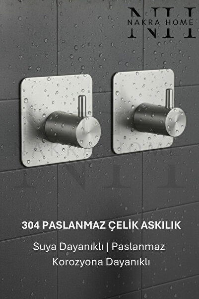 NAKRA HOME Paslanmaz Çelik Yapışkanlı 2 Adet Duvar Askılık | Delmeden Montaj ...