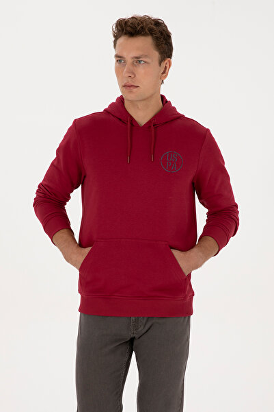 U.S. Polo Assn. Men's Regular Fit Hooded Dark Raspberry Sweatshirt 50313718-V...