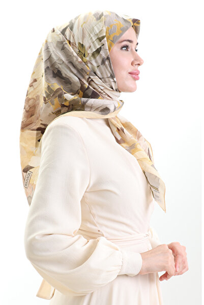 sefamerve Κασκόλ από φυσικές ίνες με σχέδιο λουλουδιών Karaca 82017-06 Χρυσό Πράσινο