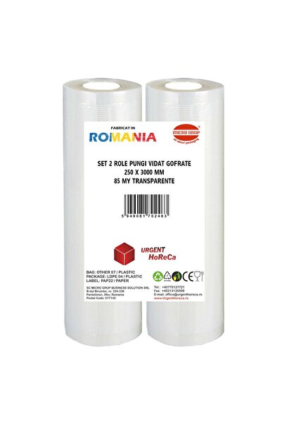 Urgent Horeca Set 2 role pungi vidat gofrate, dimensiuni 250x3000 mm, grosime 85 microni, preparare Sous Vide
