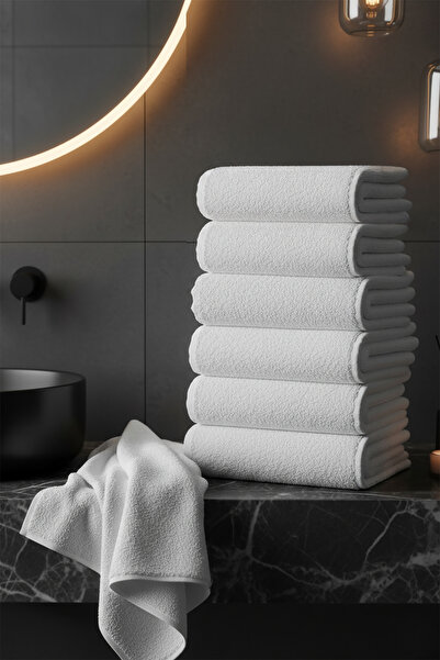 My Catherine 6-Piece White 100% Cotton Hand - Face Towels - 50X90 Cm, Spa and Hotel Towels