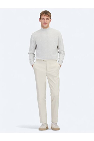 Kip Beige Woven Regular Fit Smart Casual Cotton Blend Trousers