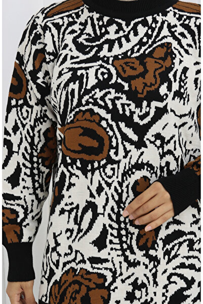 sefamerve Knitwear Paneled tunic pants double set 1060-07 black brown