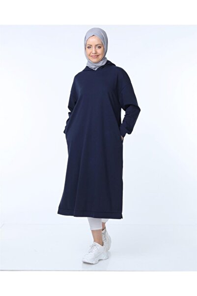 Bwest Atlas Hooded Long Plain Basic Sweatshirt - 03007-1.015 - Navy Blue