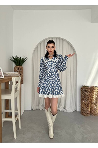 EtikaOnline Bebe Yaka Papatya Desen Mini Elbise