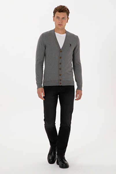 U.S. Polo Assn. Erkek Gri Melanj Basic Triko Hırka 50313702-VR086