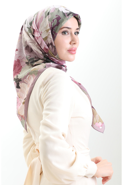 sefamerve Κασκόλ από φυσικές ίνες με σχέδιο λουλουδιών Karaca 82017-02 Powder Green