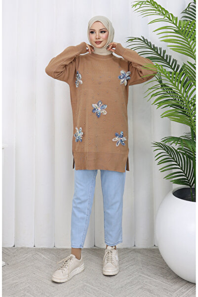 sefamerve Tricotaj cu secțiuni Tunica 3010-08 Cafea cu lapte