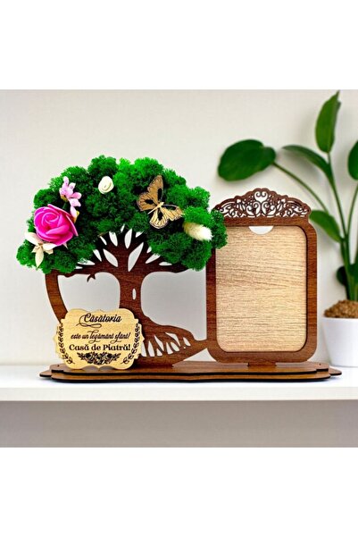 OEM Photo frame with Tree of Life, lichens and personalized wedding message – 30x18 cm, walnut