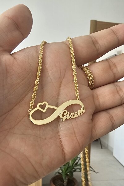 ÖZGÜR TAKI 925 Ayar Gümüş 24 Ayar Altın Kaplama Halat Zincirli İsimli Sonsuzl...