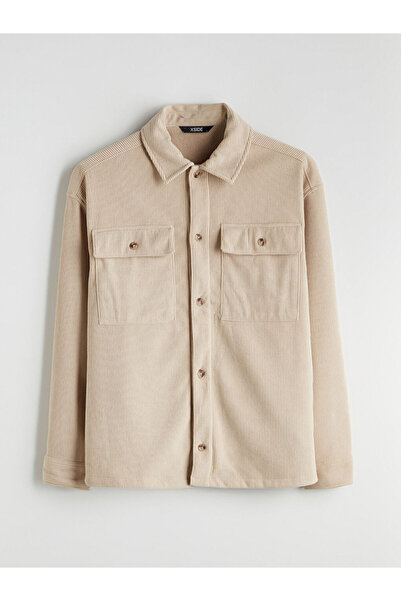 LC Waikiki Jachetă cămașă pentru bărbați din catifea cu mâneci lungi, cu potr...