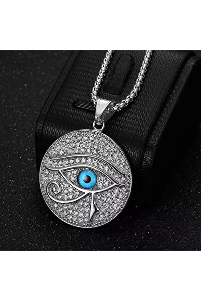 OEM Lant cu pandantiv gotic Ra Eye, unisex, 56 cm, otel inoxidabil argintiu