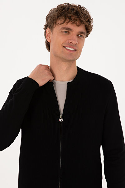 U.S. Polo Assn. Men's Black Basic Knitwear Cardigan 50313721-Vr046