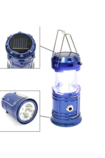 OEM 09043 - Camping Rechargeable Lantern with Flashlight, Solar Panel and USB