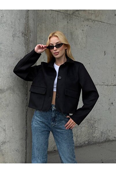 Le Savu Jachetă de culoare neagră din țesătură de piele de căprioară Sevunera...