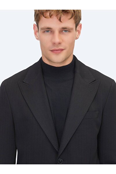 Kip Black Striped Modern Fit Knitted Suit