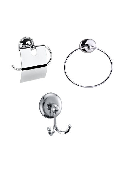 MK YAPI MK Yapışkanlı Krom Üçlü Banyo Aksesuar Seti (Havluluk - Banyo Askısı ...