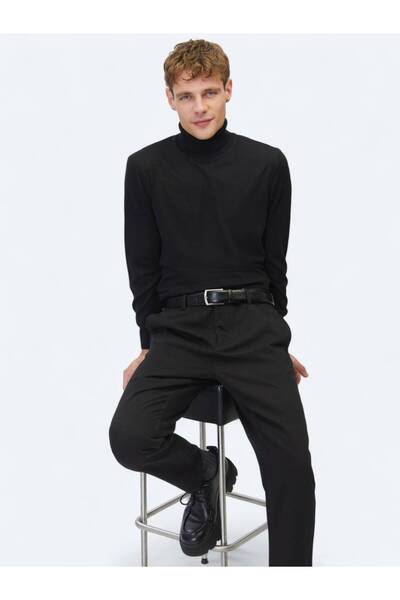 Kip Black Full Turtleneck Jacquard Wool Blended Sweater