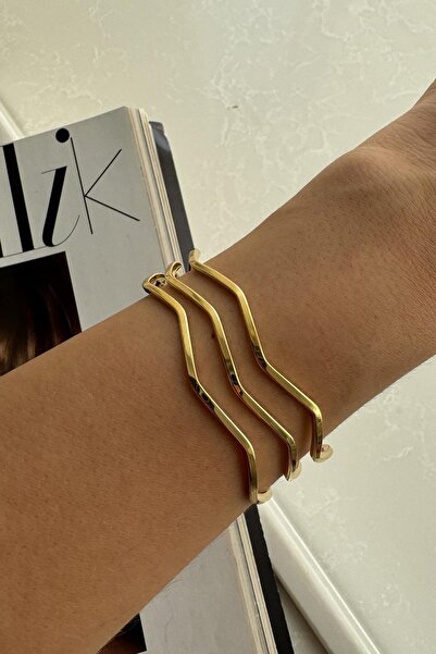 Vitastyle GOLD ÇELİK 3'LÜ SET ZİKZAK MODEL AJDA BİLEZİK 6,5 CM