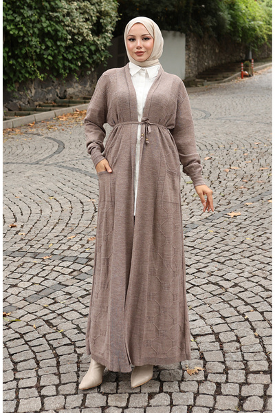 sefamerve Πλεκτά κοτλέ Μακριά Ζακέτα 0030-01 Βιζόν