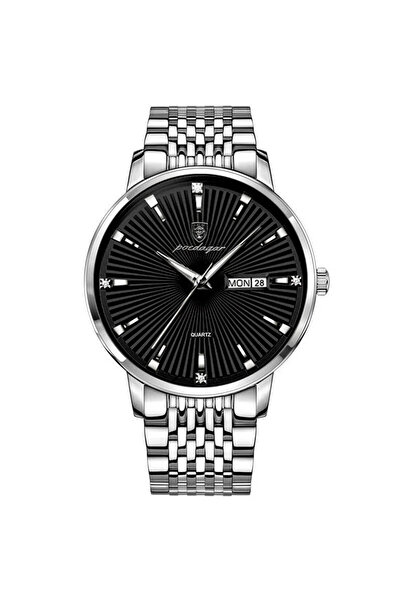 POEDAGAR Ceas barbatesc , otel inoxidabil, argintiu, cadran negru