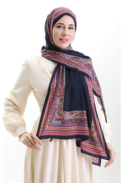 sefamerve شال ميو منقوش من كاراكا 82012-02 أزرق داكن ذهبي