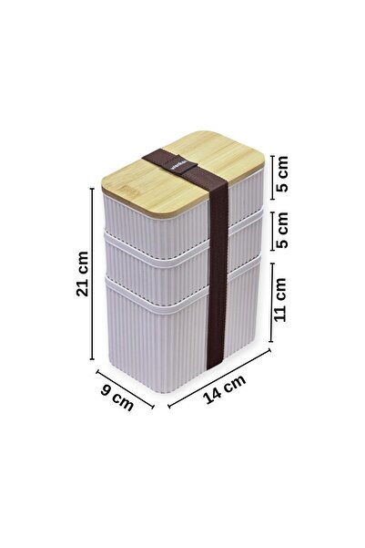 Kawimoda 3-Piece Bamboo Lid Lunch Box - 1 Lt 0.5 Lt 0.5 Lt - Storage Container (3509)